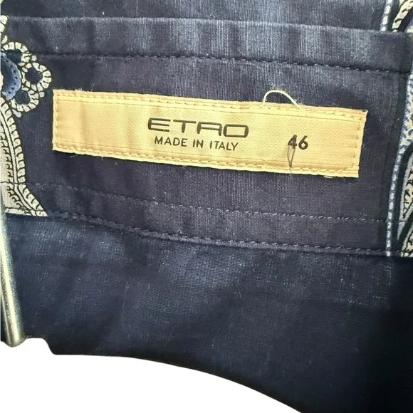 Etro Navy Paisley Cotton Shirt Italy 46 - Picture 4 of 5